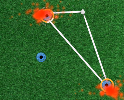 Screenshot of the hedging game: two eggs being hedged; they pair with another egg