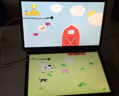 The Farmer: setup with two monitors and two touch sensors