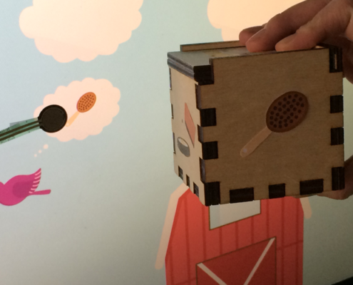 The Farmer: a bird needs to be brushed (touching the touch sensor with the box)
