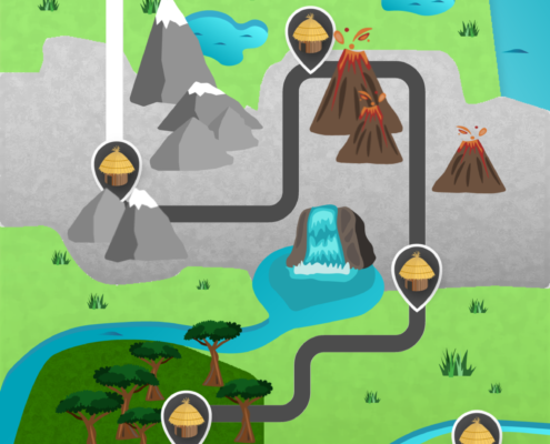 The Island Exploration game, with a cabin unlocked.