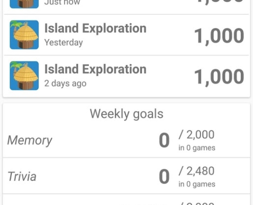 GOAL interface, showing the amount of GOAL coins earned by playing games