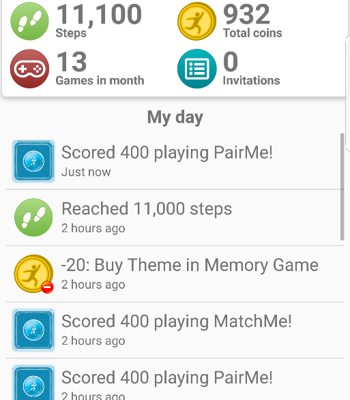 GOAL interface, showing the user's timeline